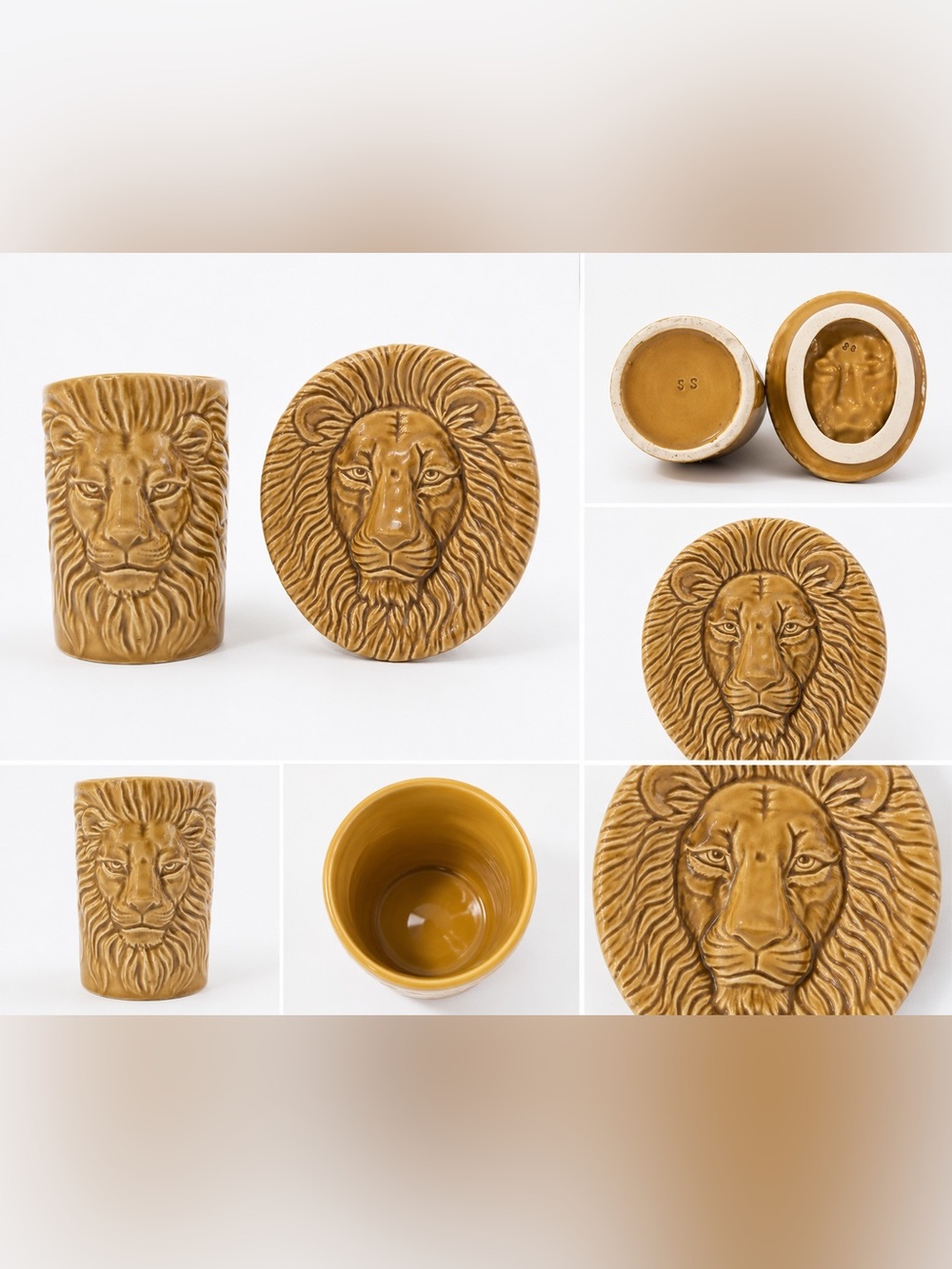 Vintage 1970s Seymour Mann Ceramic Lion Bathroom Set - Soap Dish & Tumbler